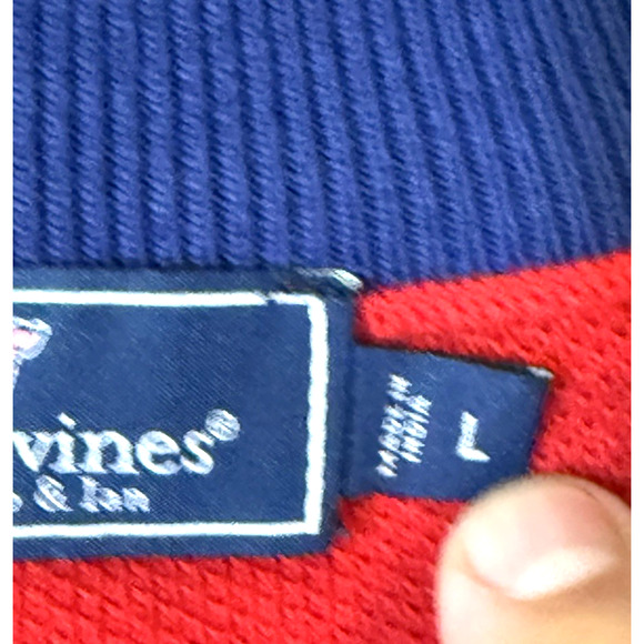 Vineyard Vines Quarter Zip Pullover Red Waffle Knit Cotton Sweater Men's Large - Picture 6 of 8
